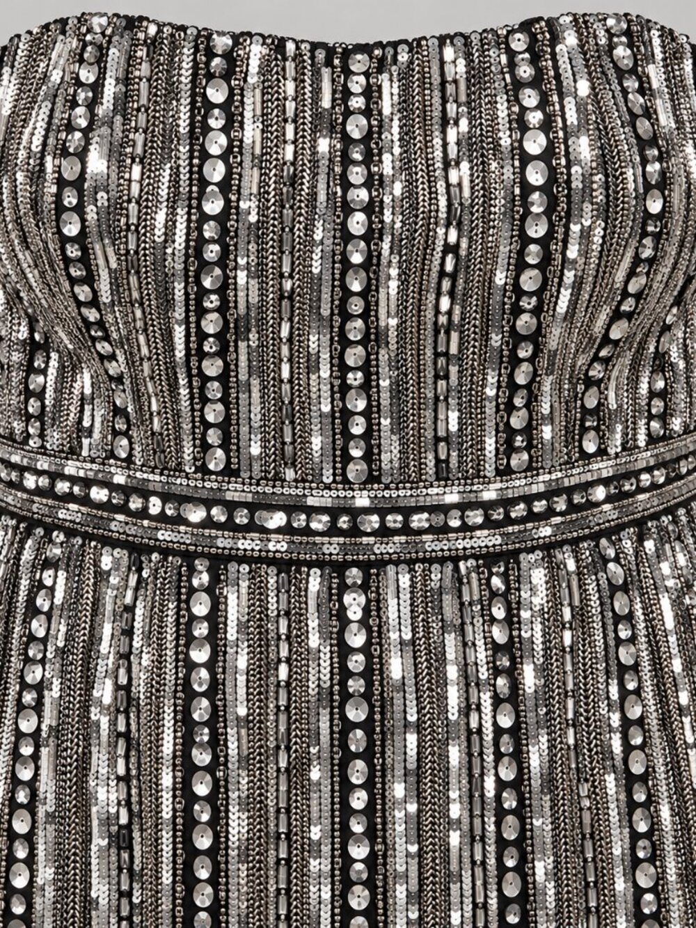 Mac Duggal Strapless Silver Beaded Sequin Midi Dress Black Size 16 - Picture 5 of 9